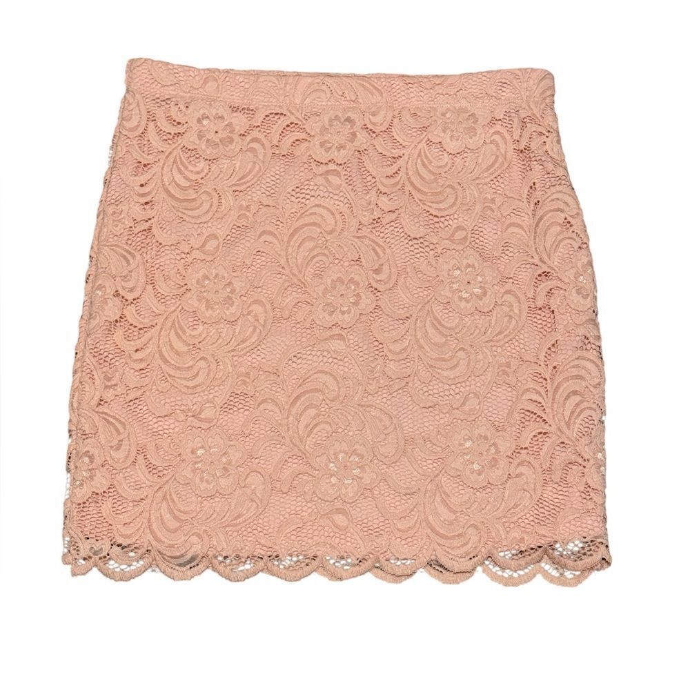 Ambiance Lace Mini Skirt in Blush Pink Size Large